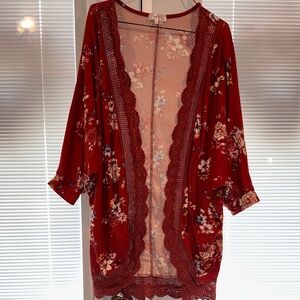 Stella Tweed Red Floral Lace Robe
